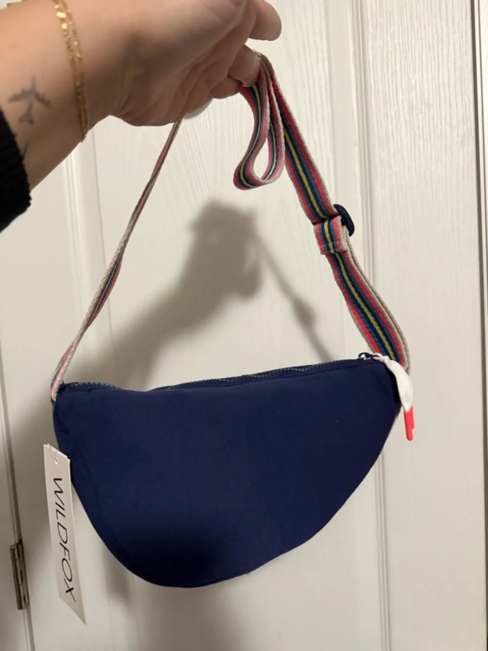 Wildfox Navy Crescent Crossbody with Multicolor Striped Strap